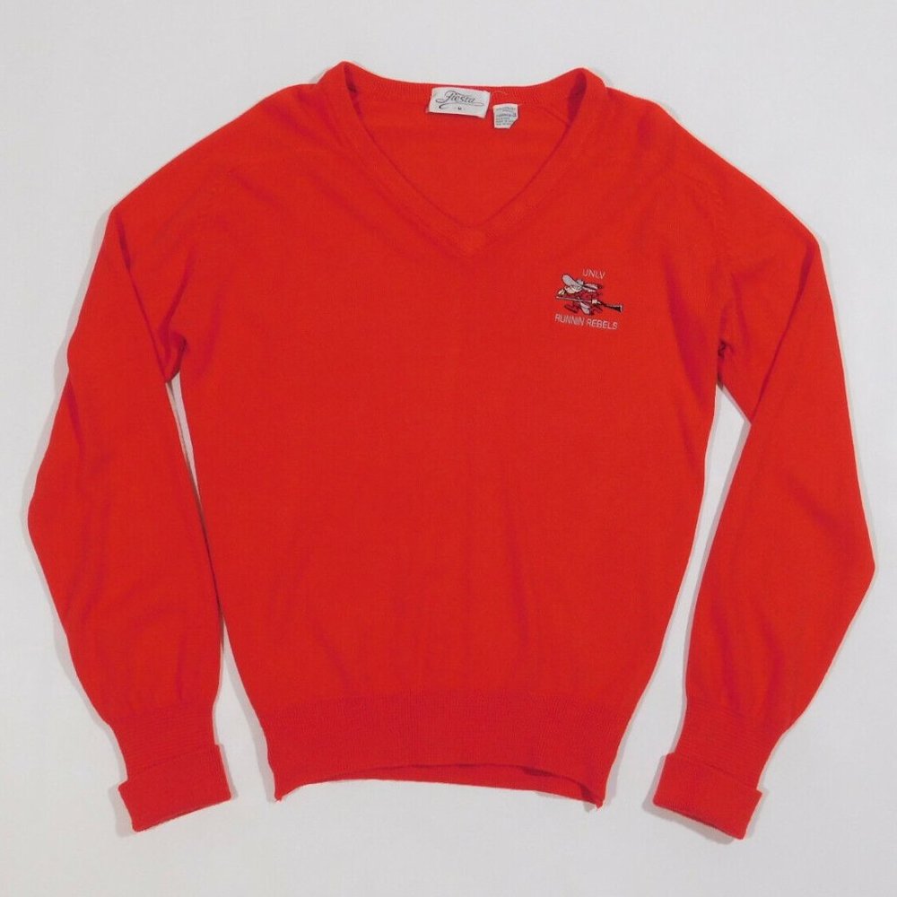 Vintage 1980s UNLV RUNNIN REBELS College Cashmerlon Coach V Neck Sweater Mens M